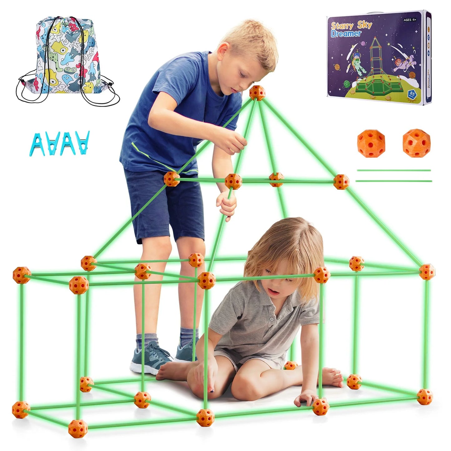 Tent Fort Building Kit for Kids Glow in the Dark STEM Construction Toy 85P