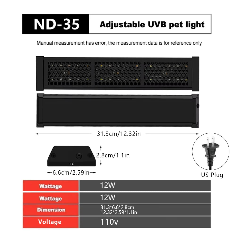 UVA+UVB Reptile Lamp Full Spectrum LED Light Lizard Supplies Turtle Sunbathe Heat Lamp Amphibians Supplement Calcium Light 4-12W