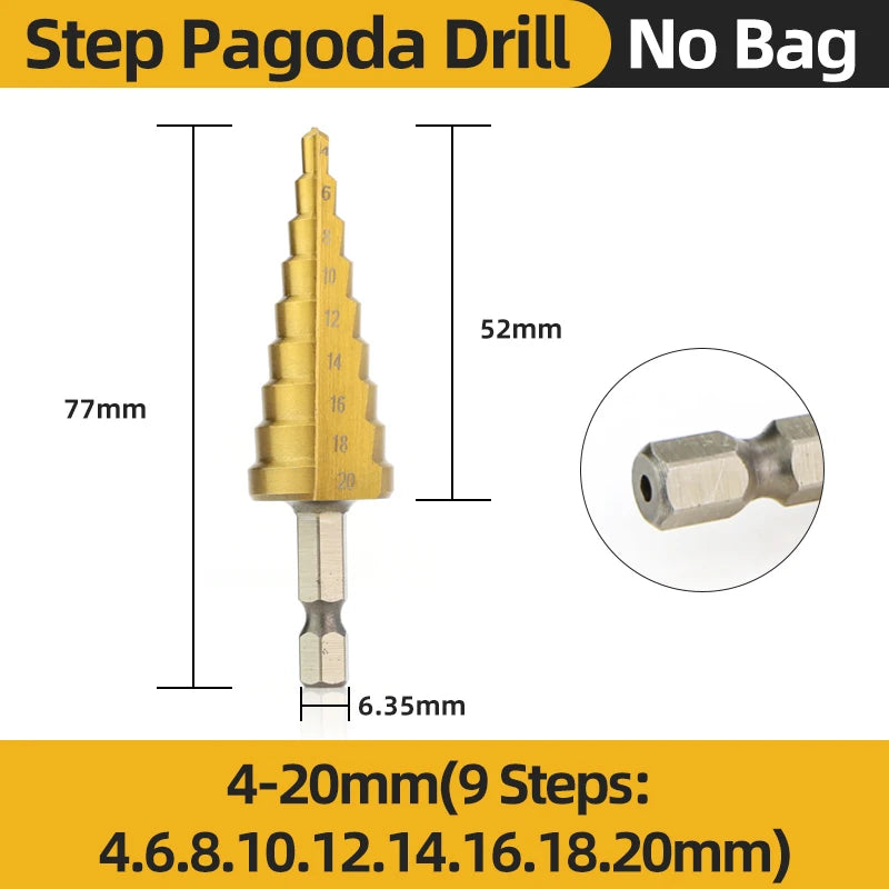 HSS Titanium Step Drill Bit High Speed Stepped Drill Set Saw Drill Tools Conical Stage Drill for Metal Wood 4-12 4-20 4-32Mm