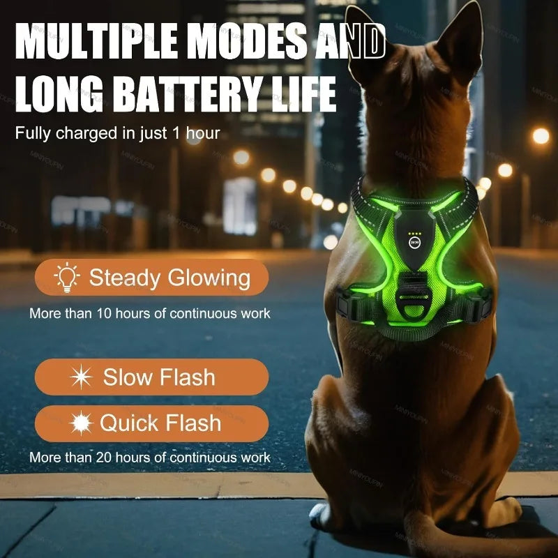 Illuminate Your Dog's Safety: Rechargeable LED Glowing Harness with Three Light Modes for Nighttime Walks
