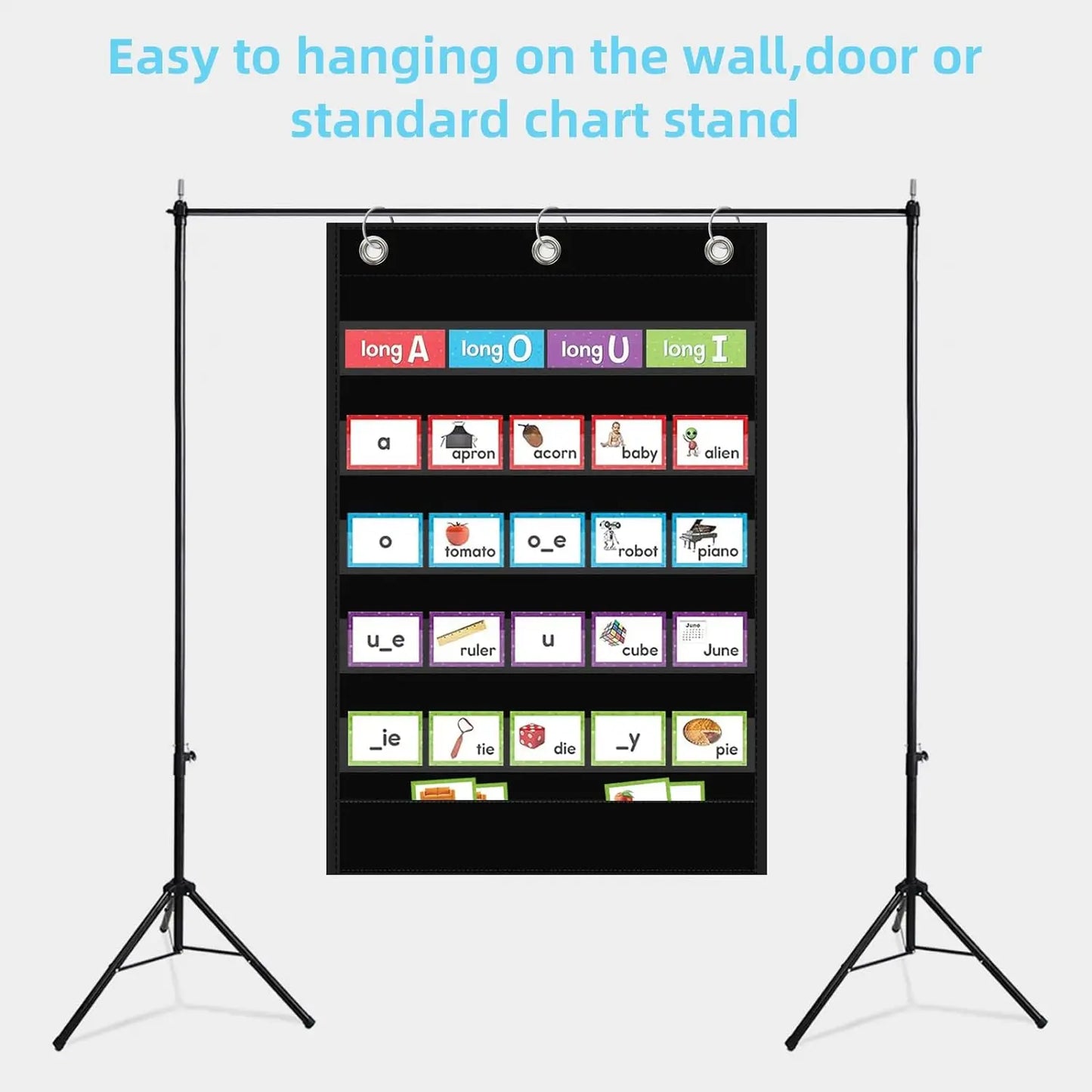 Classroom Black Standard Pocket Chart Words Chart with Extra Storage Pocket for Sentence Strips School Home Office Use