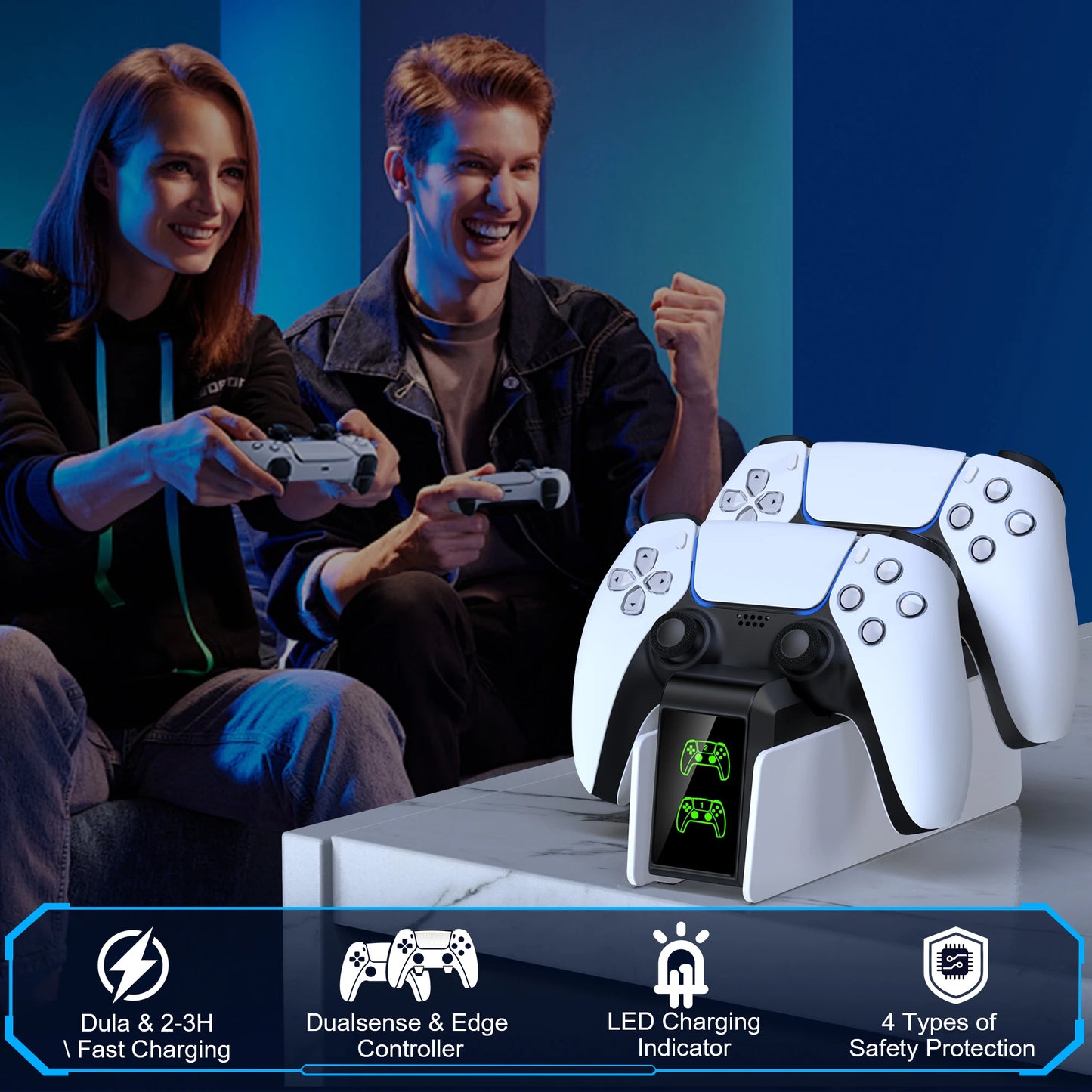 For PS5 Controller Charger Dualsense Charging Station Dual Charging Dock Charger Stand for Playstation5 Wireless Game Controller