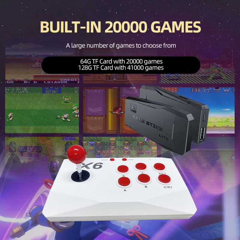 Arcade Video Game Console 4K TV Game Stick with Double Arcade Joysitck Games for Mame/Sega/Ps1/Atari Kid Gift