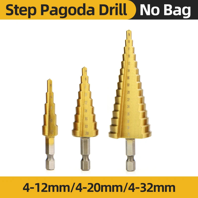 HSS Titanium Step Drill Bit High Speed Stepped Drill Set Saw Drill Tools Conical Stage Drill for Metal Wood 4-12 4-20 4-32Mm