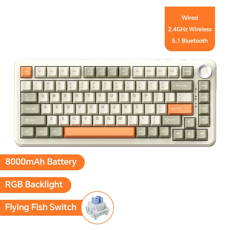 Ak820/Ak820Pro Gaming Mechanical Keyboard Bluetooth 5.1/Wireless/C-Wired Customized Keyboard with Knob Hot Swapping Gasket