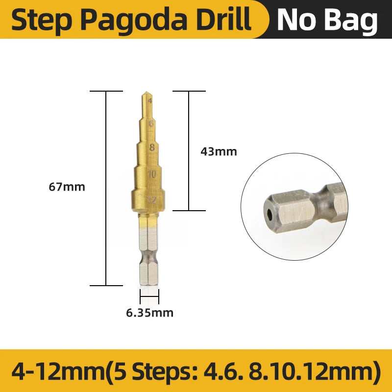 HSS Titanium Step Drill Bit High Speed Stepped Drill Set Saw Drill Tools Conical Stage Drill for Metal Wood 4-12 4-20 4-32Mm