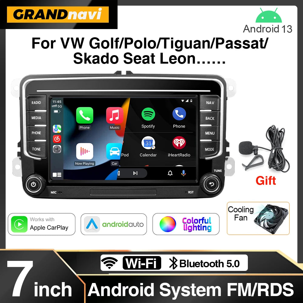 2Din Android 13 Car Radio GPS for VW / Volkswagen Skoda Octavia Golf 5 6 Touran Passat B6 Polo Jetta 2Din Radio Player
