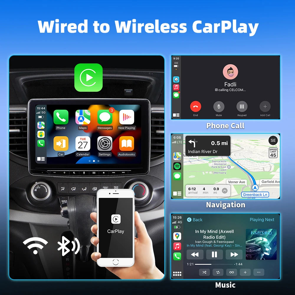 2In1 Wireless Carplay Dongle Wireless Android Auto Adapter AI Smart Box for Car with Wired Carplay Car Intelligent Systems