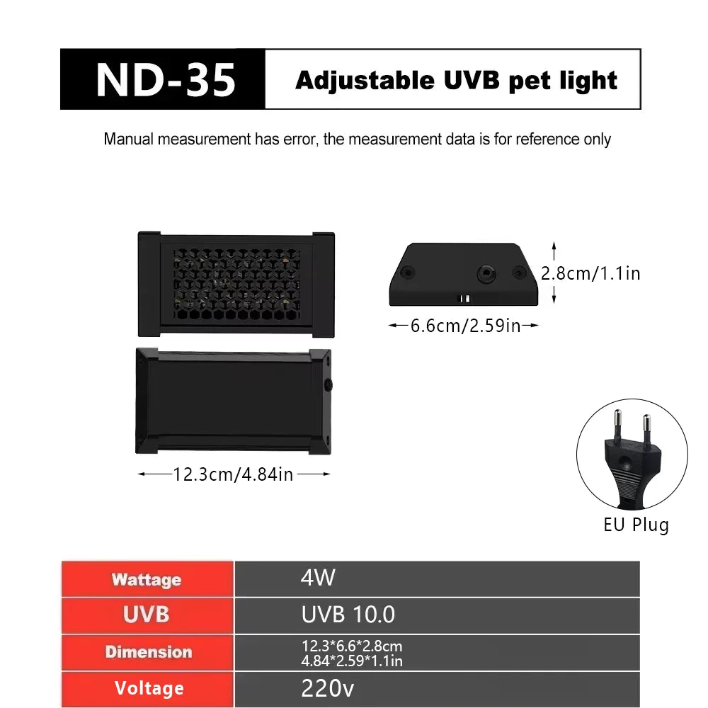 UVA+UVB Reptile Lamp Full Spectrum LED Light Lizard Supplies Turtle Sunbathe Heat Lamp Amphibians Supplement Calcium Light 4-12W