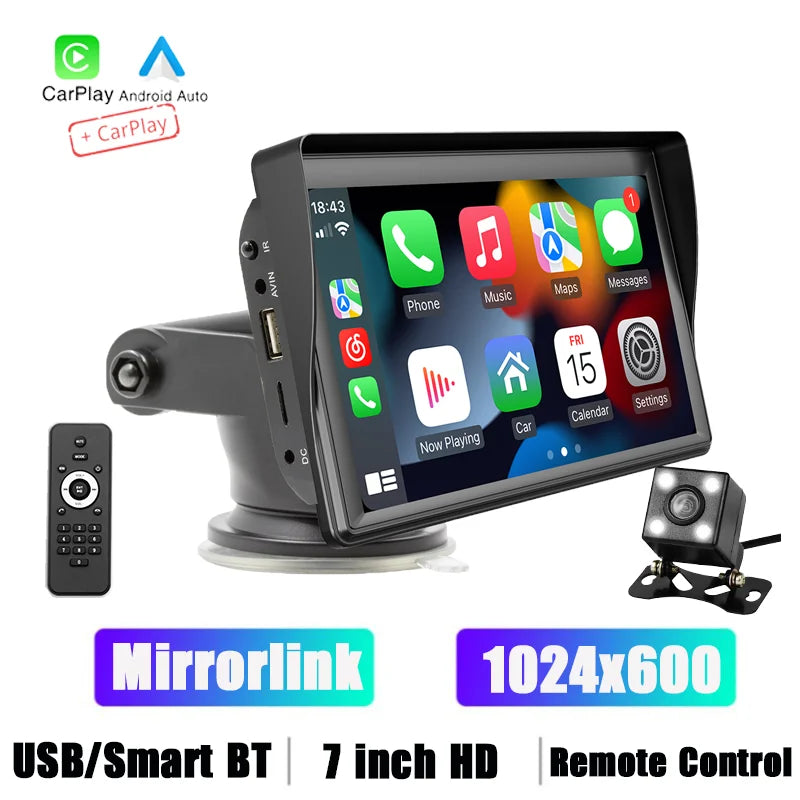Universal 7" HD Portable Car MP5 Wireless Android Auto/Carplay BT Mirrorlink Car Player Remote Control Cat Stereo