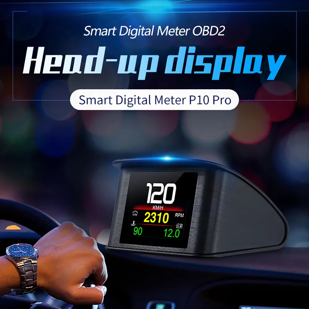 P10 Pro Head up Display On-Board Computer Car Digital OBD2 Mileage OBD Driving Computer Display Speedometer Temperature Gauge