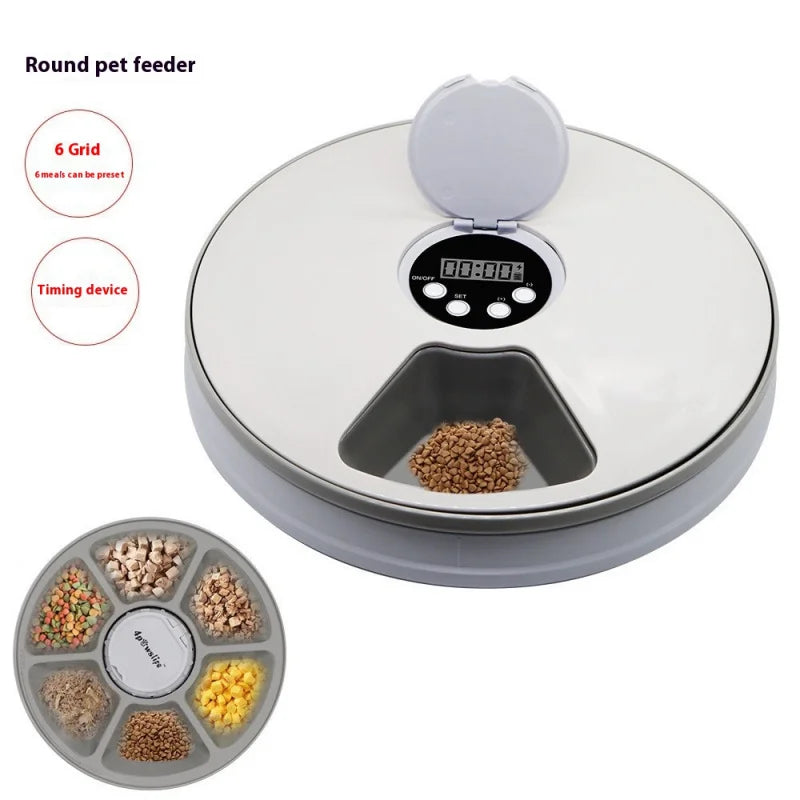 6-Cell Smart Pet Feeder - Bpa-Free Dual Gear System & Mood Music, 24H Timer with Anti-Jam Design for Cats/Dogs, Easy Clean