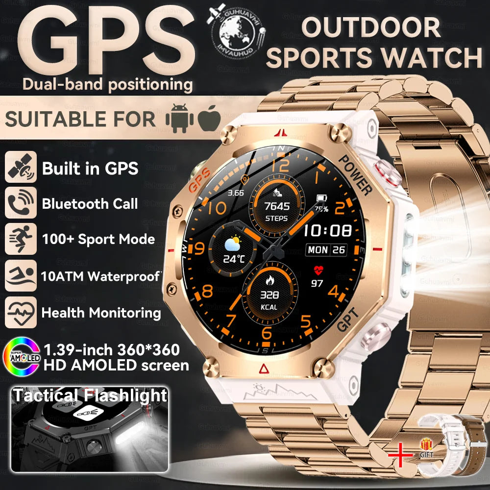 2025 NEW GPS Outdoor Military Sports Watch TR-3 Compass Altimeter Barometric 10ATM Waterproof HD Bluetooth Call Smart Watch