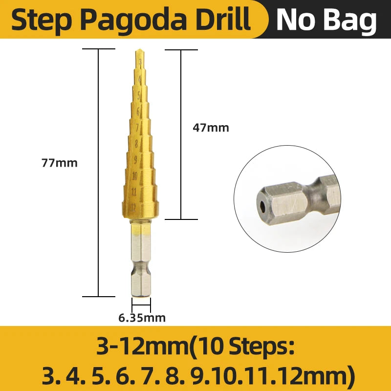 HSS Titanium Step Drill Bit High Speed Stepped Drill Set Saw Drill Tools Conical Stage Drill for Metal Wood 4-12 4-20 4-32Mm