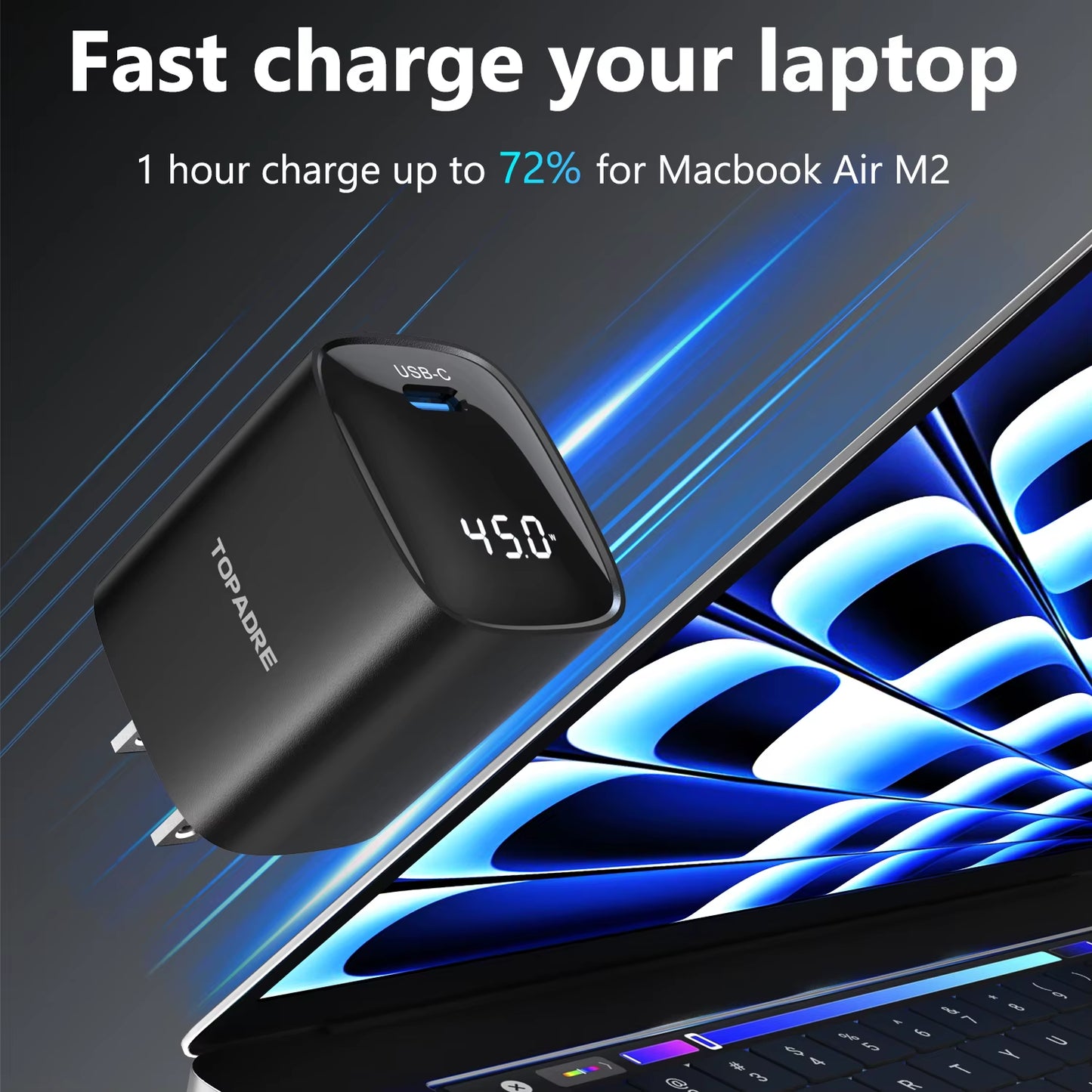 45W USB C Fast Charger with LED Display, Dual Port Fast Charging Charger for Iphone Ipad Sumsamg Series, US EU UK Plug