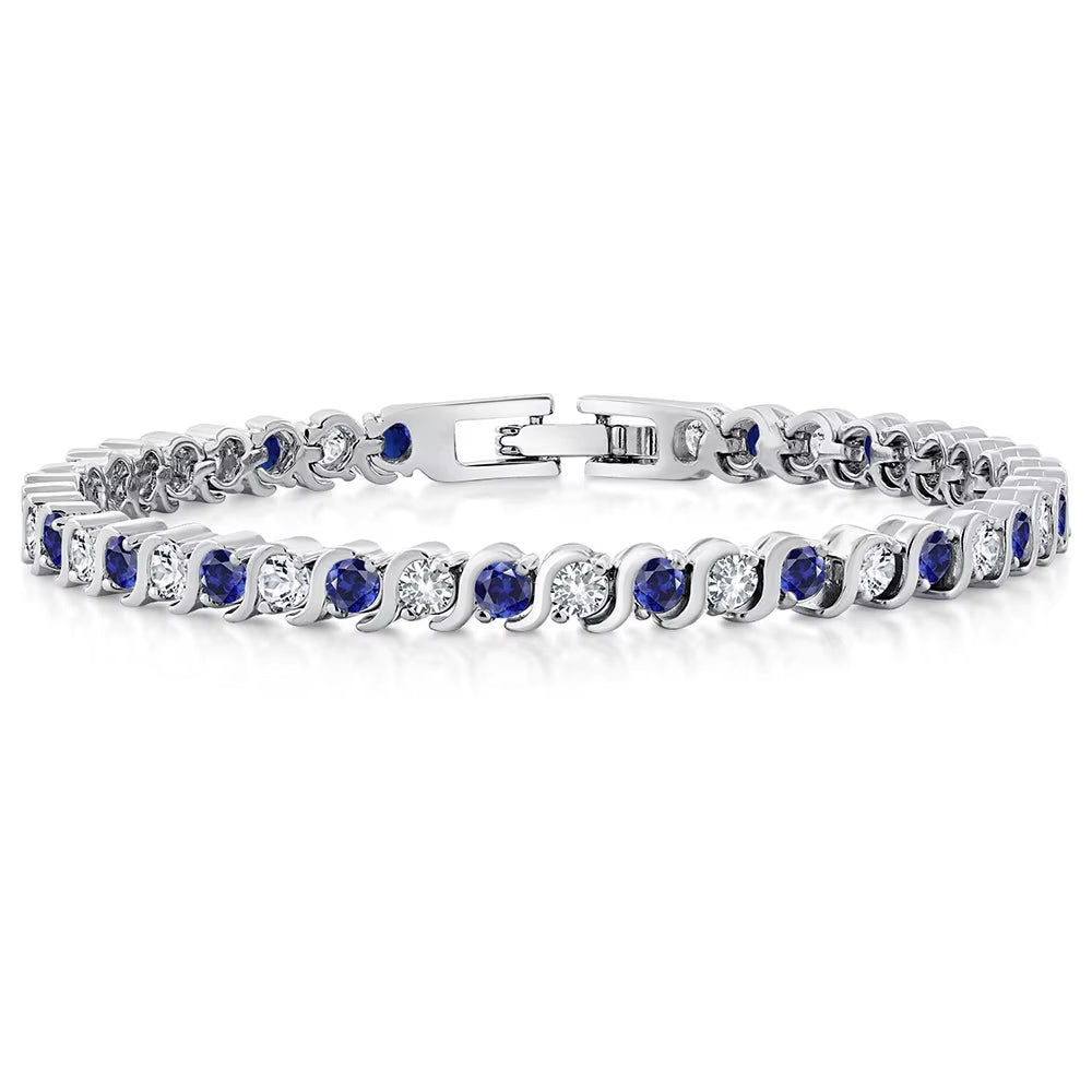 925 Sterling Silver Tennis Bracelet Sapphire Gemstone Blue Stone Bangle for Women Engagement Wedding Fine Jewelry Gift USA Stock