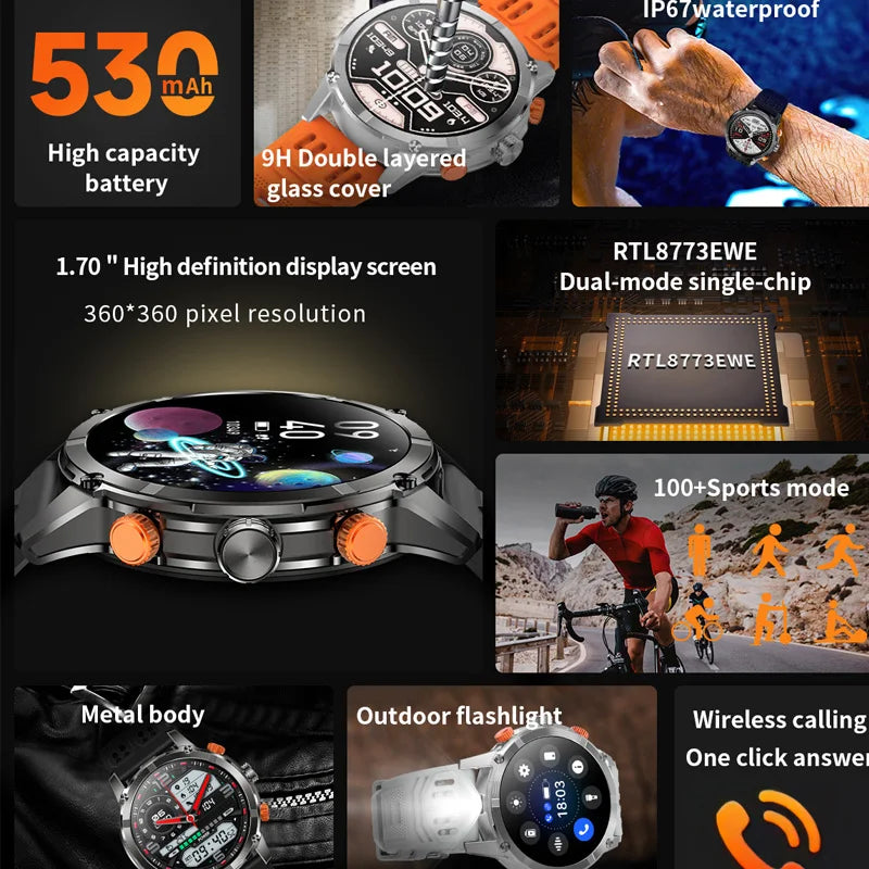 CF55 Smart Watch Men Outdoor Sport Fitness Tracker Large Screen LED Smartwatch 1.7Inch BT Calling Health Monitoring Smartwatches