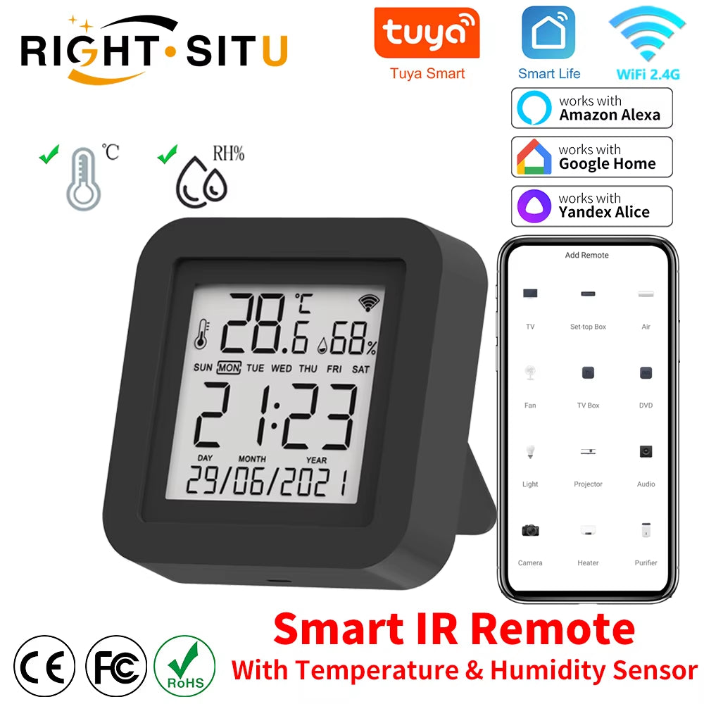 Smart Universal IR Remote with Temperature Humidity Sensor for Air Conditioner TV AC Works with Alexa Google Home Yandex