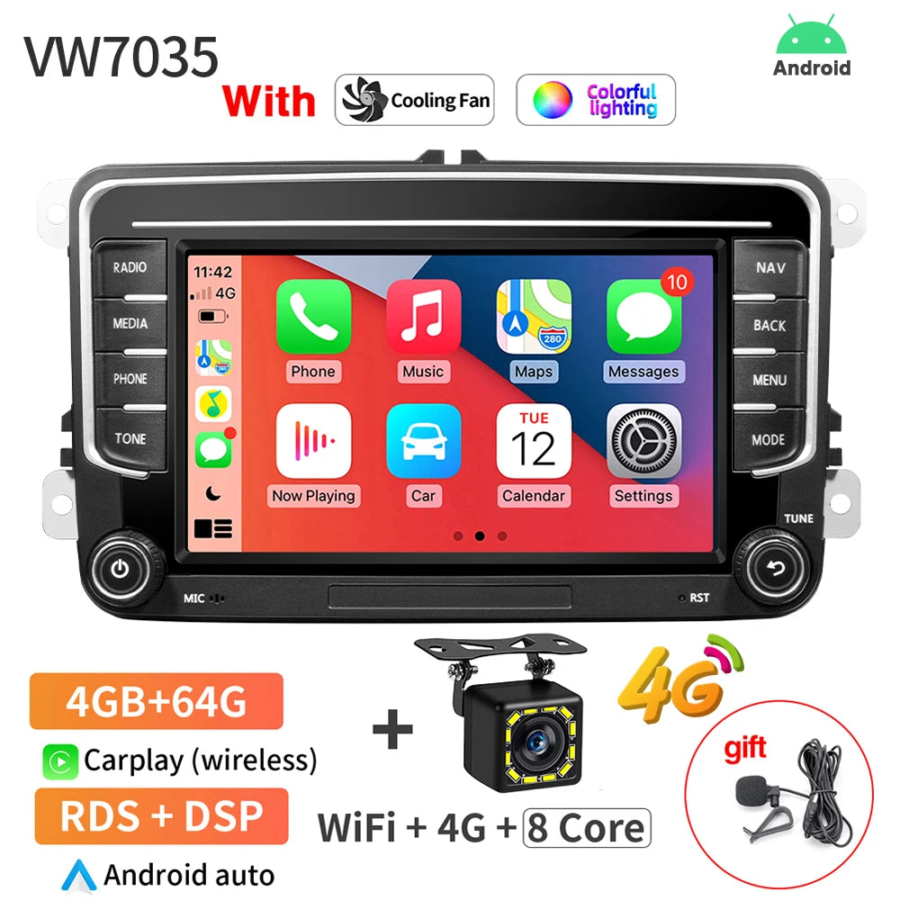 2Din Android 13 Car Radio GPS for VW / Volkswagen Skoda Octavia Golf 5 6 Touran Passat B6 Polo Jetta 2Din Radio Player