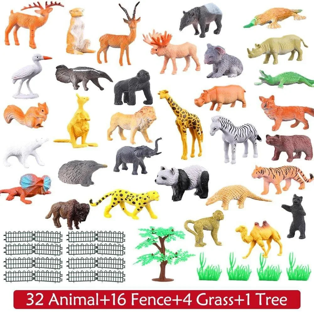 54 Pcs Mini Jungle Animal Toys Set Realistic Wild Plastic Animals Learning Toys Elephant Gazelle Giraffe Gnu Gorilla Lion Tiger