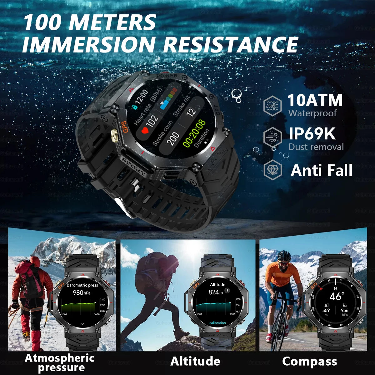 2025 NEW GPS Outdoor Military Sports Watch TR-3 Compass Altimeter Barometric 10ATM Waterproof HD Bluetooth Call Smart Watch