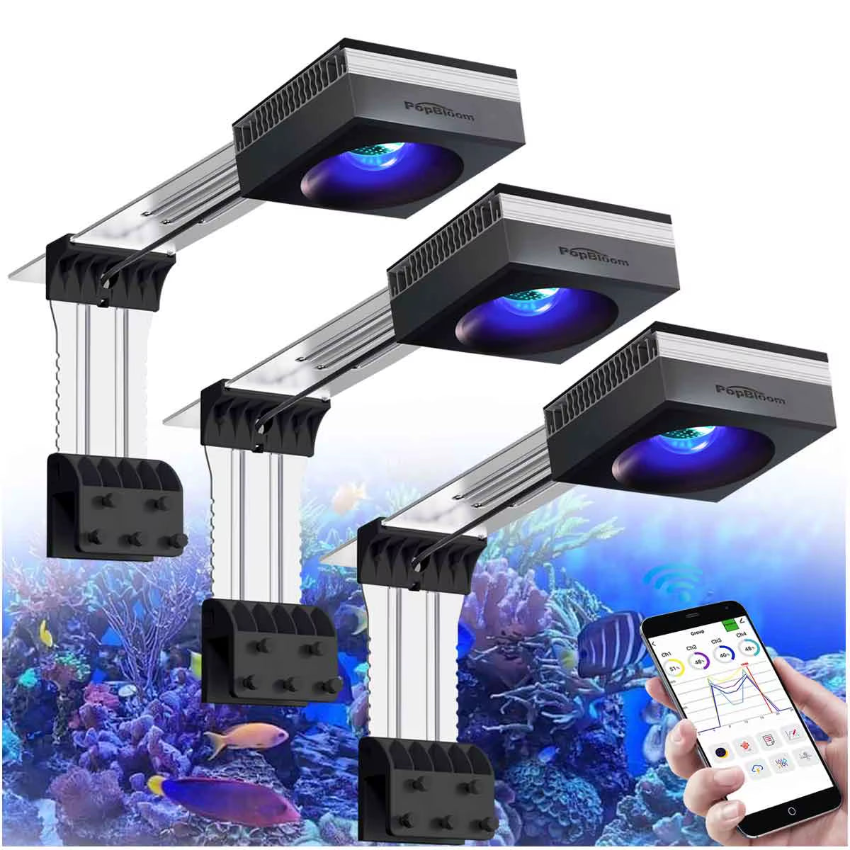 Popbloom RL90 Wifi Reef Aquarium Light 100W, Professional Marine Aquarium LED Full Spectrum for Reef Coral SPS/LPS Fish Tank LED