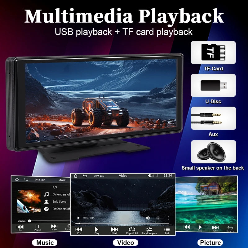 10.26” Carplay Android Auto Car Radio Multimedia Video Player IPS Touch Screen with AUX USB Support Rearview Camera