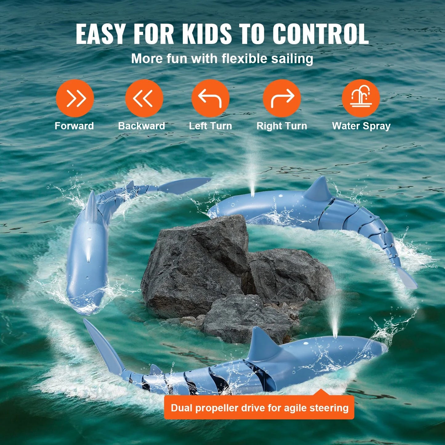 Remote Control Shark Toy 2.4 Ghz High Speed RC Boat for Kids Adults Gift