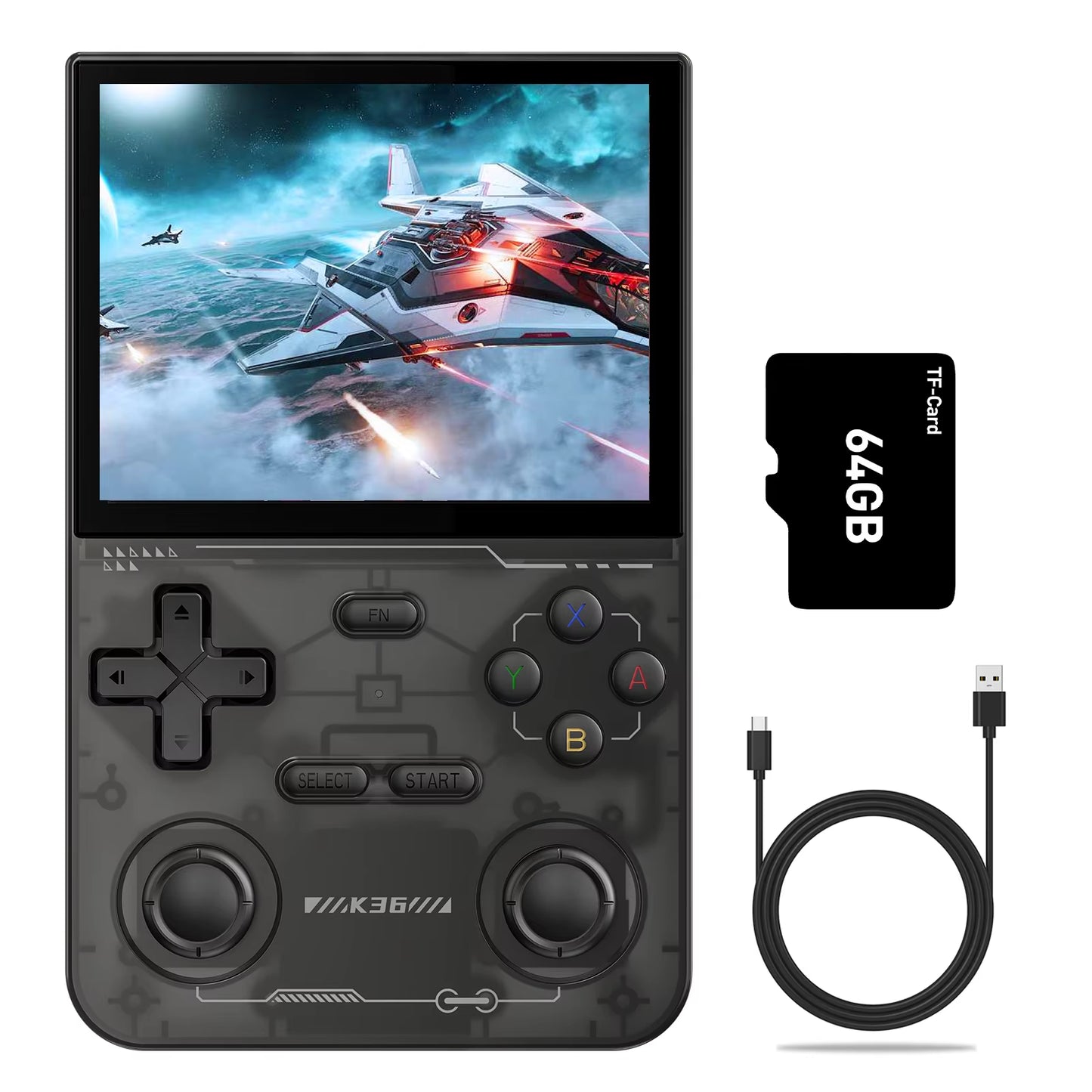 Open Source K36 Retro Handheld Video Game Console 16000 Games Emulator for PS1/PSP/DC/N64/SS 500Nit 3.5 Inch IPS Screen