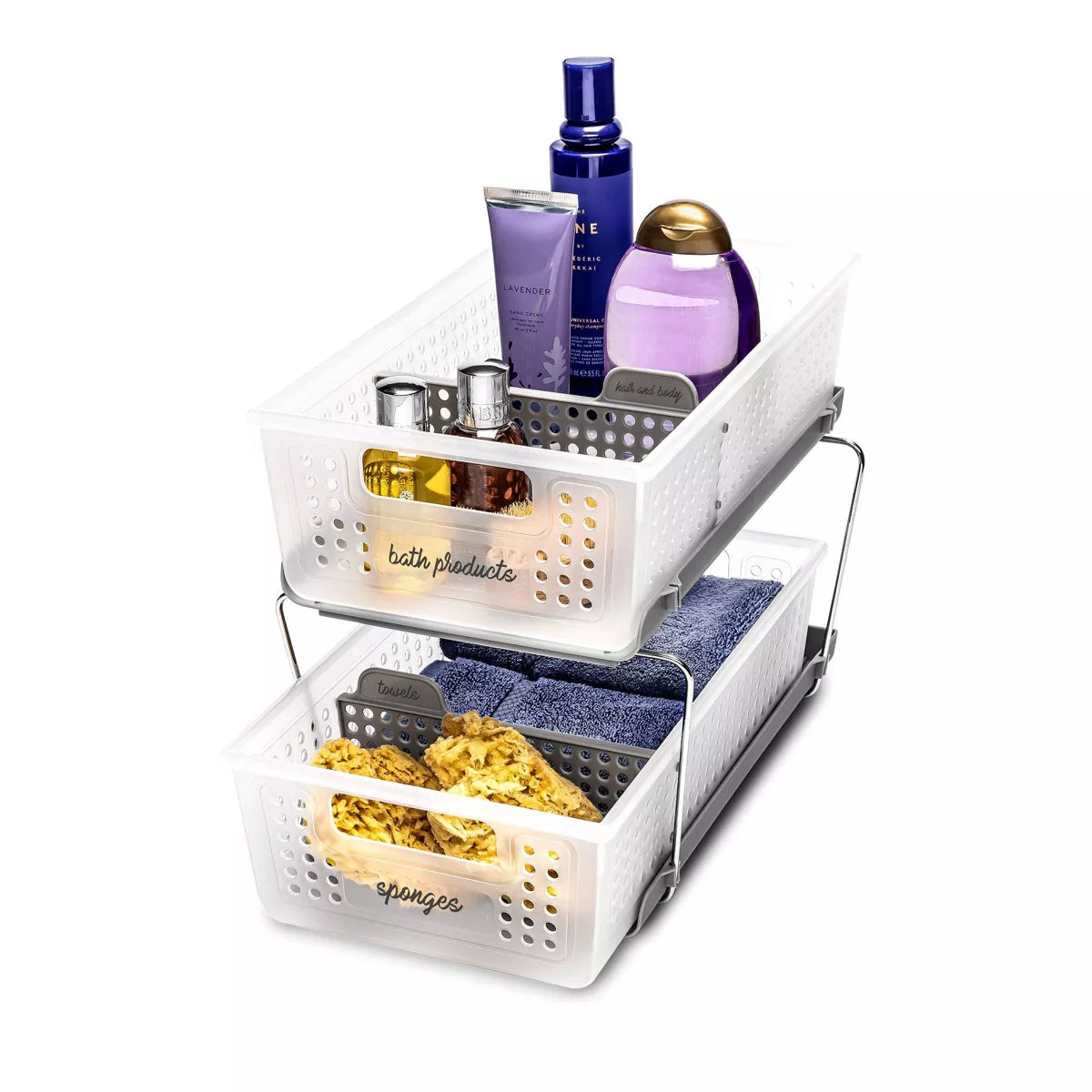 Two-Tier Organizer with Dividers in Frost/Gray - Steel and Plastic, Hand Washable, Lockable