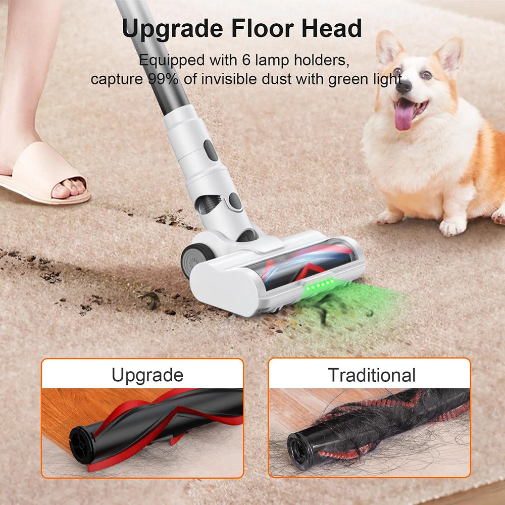 Cordless 20Kpa Handheld Vacuum Cleaner Powerful Brushless Suction with Green LED Floor Brush Light