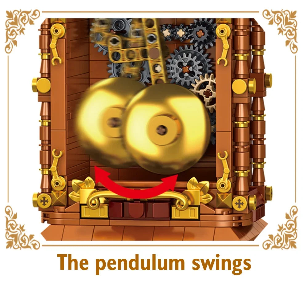 MOC Classic Retro Series Swing Clock Building Blocks with Pendulum Construction DIY Assemble Brick Set Gift Boy Child Kids Adult