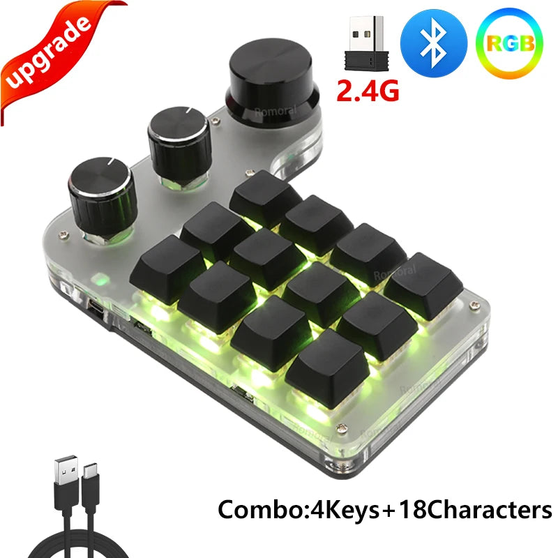 USB Custom Keyboard Macro 6/21 Key 1 Knob Programming RGB Bluetooth Gaming Photoshop Hotswap Mini Mechanical Bluetooth Keyboard