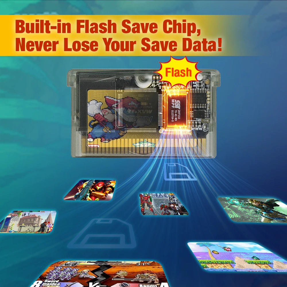 Rewritable GBA Flash Cart - 32MB Storage, 1Mb Flash, Solar + RTC Functionality, Compatible with GBA/DS Series