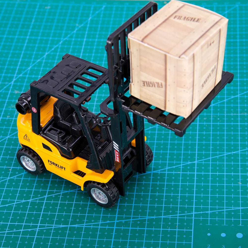 Scale 1:50 Simulation Vehicle Forklift Toy Model Micro Alloy Car Diorama with W/ Cargo Pallet Box Kids Gifts 1Pcs