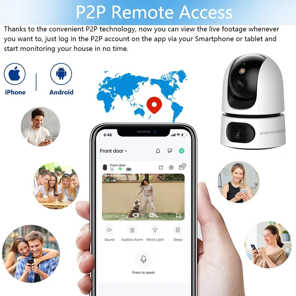 Dual Lens Home Indoor CCTV Surveillance 10X Zoom 4K 8MP Wifi PTZ IP Camera Auto Tracking Security Protection Baby Monitor