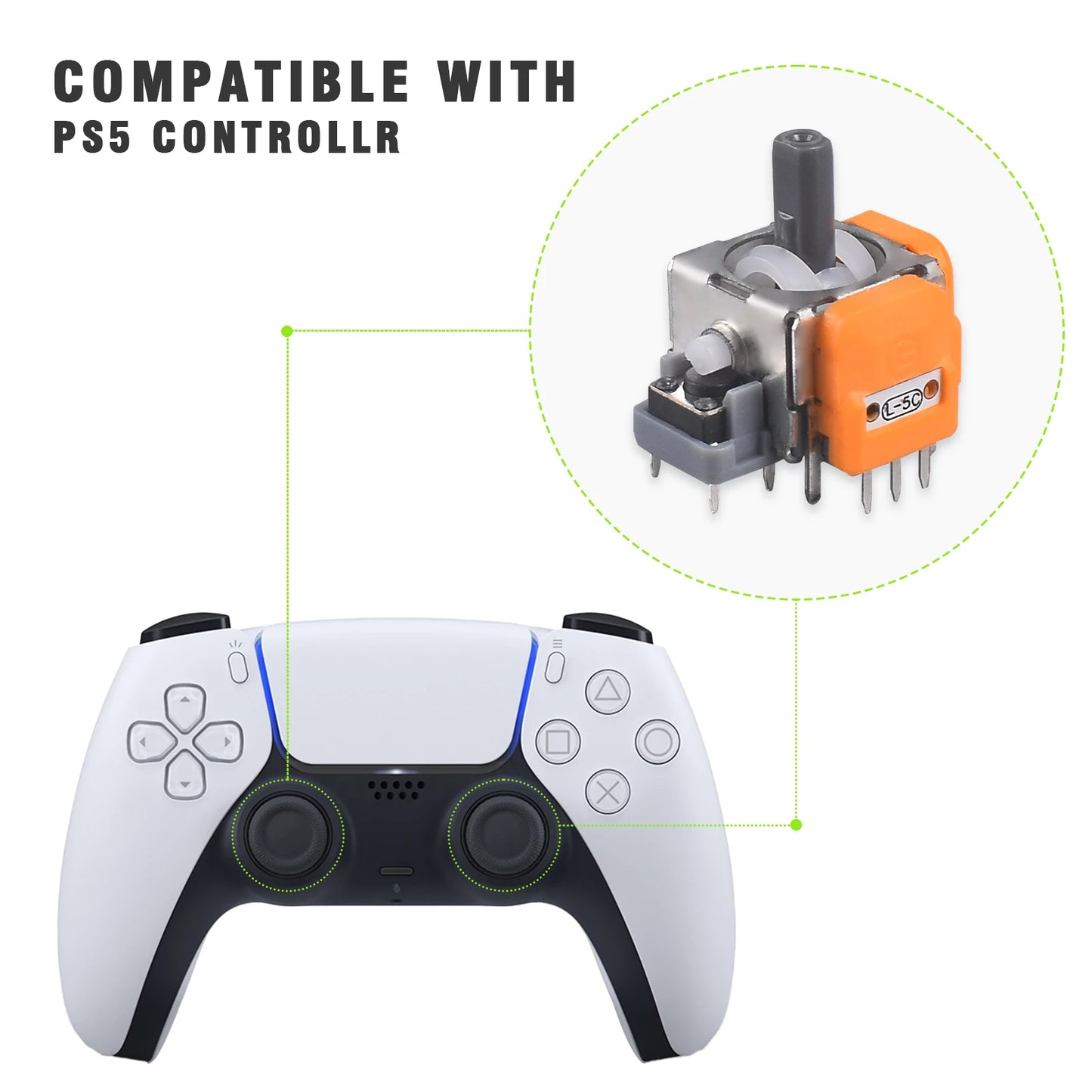 Replacement Hall Effect 3D Analog Joystick for Playstation 5 Dualsense PS5 Controller Thumbstick Repair Parts Kit
