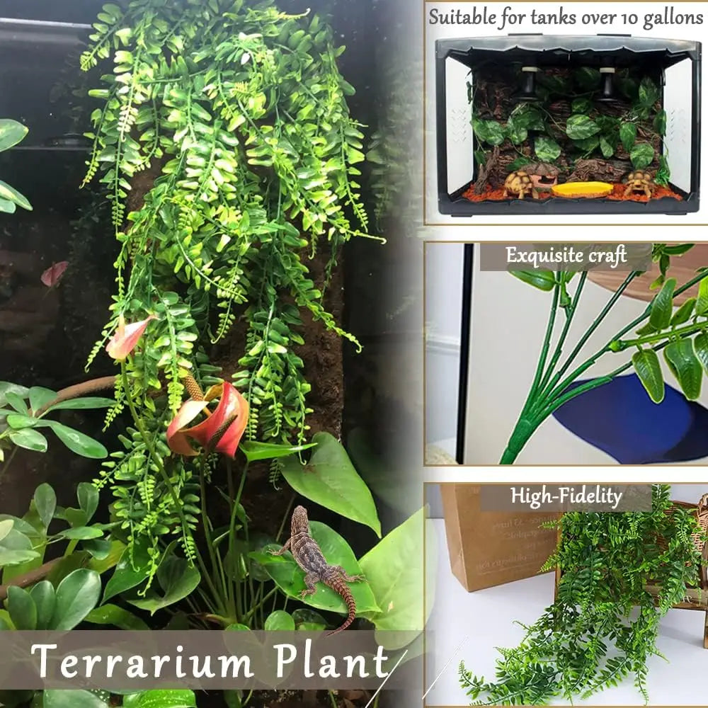 Flexible Plastic Leaves Hanging for Reptile Plants,Bendable Jungle Climbing Vine,Pet Terrarium Decor,Bearded Lizard Gecko Frog