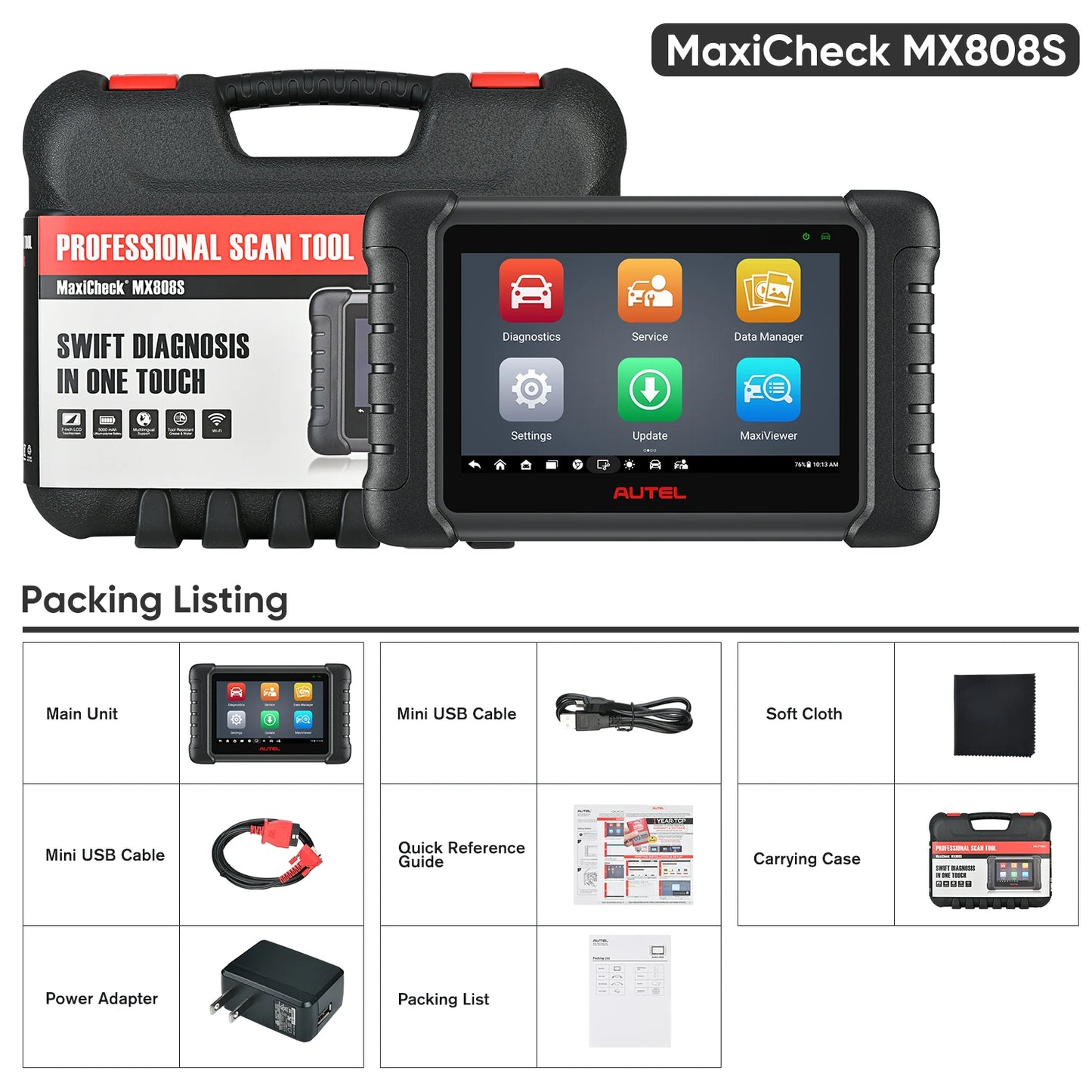 Autel Maxicheck MX808S Full System Diagnostic Tool with 36+ Special Functions Read/ Erase Fault Codes Upgrade Version of MX808