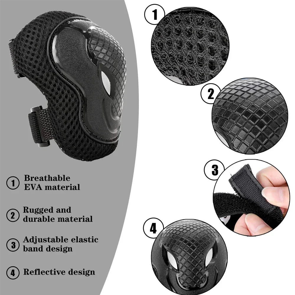 6PCS Kids Protective Gear Set - Knee/Elbow Pads + Wrist Guards for Scooter, Skateboard & Sports, Youth Safety Equipment (6-In-1)