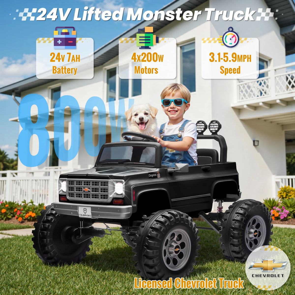 Licensed Chevrolet Cheyenne 24V Ride-On Car with 4x200W Motors and Remote Control - 24 Volt Ride-On Toy for Children