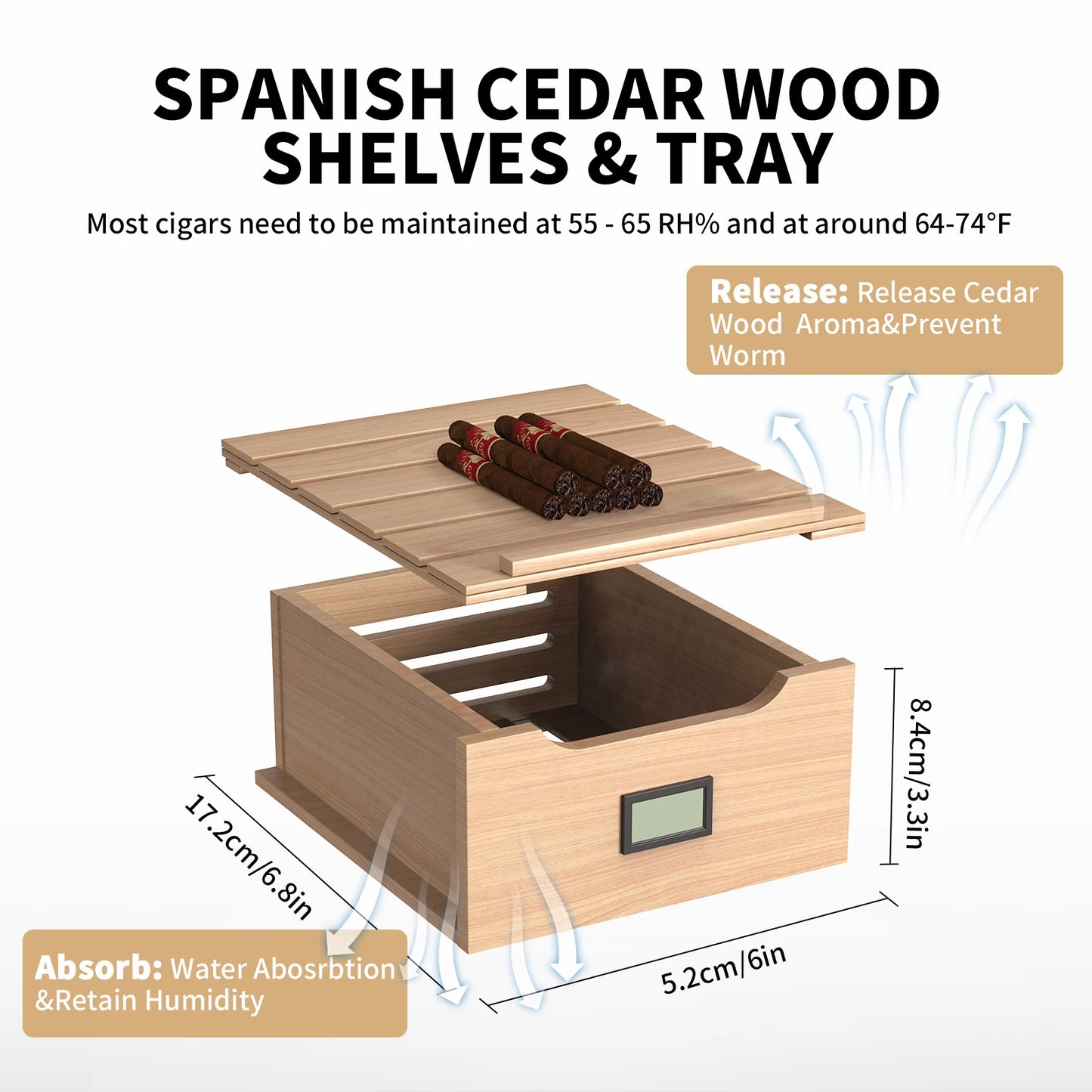 Electric Cigar Humidor 8L with Heating and Cooling Quiet Control System Thermostatic Cooler Cabinet Humidor Box with Spanish Cedar Wood Shelves & Drawer with Hygrometer Gift for Men