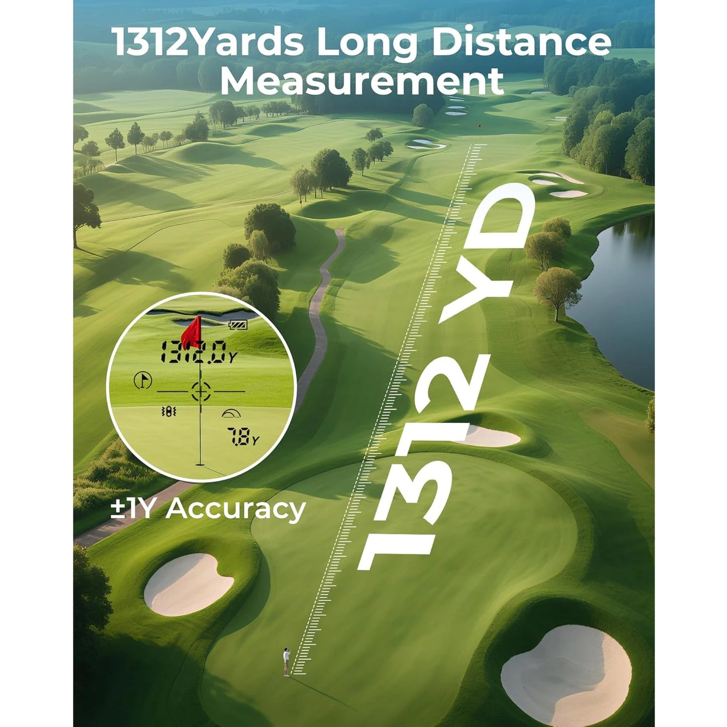 CIGMAN Golf Rangefinder 1312 Yards Slope Compensation 2.4 Inch Touchscreen 6X Magnification Flag Lock Vibration Rechargeable USB-C Golf Accessories IP54 Water Resistant