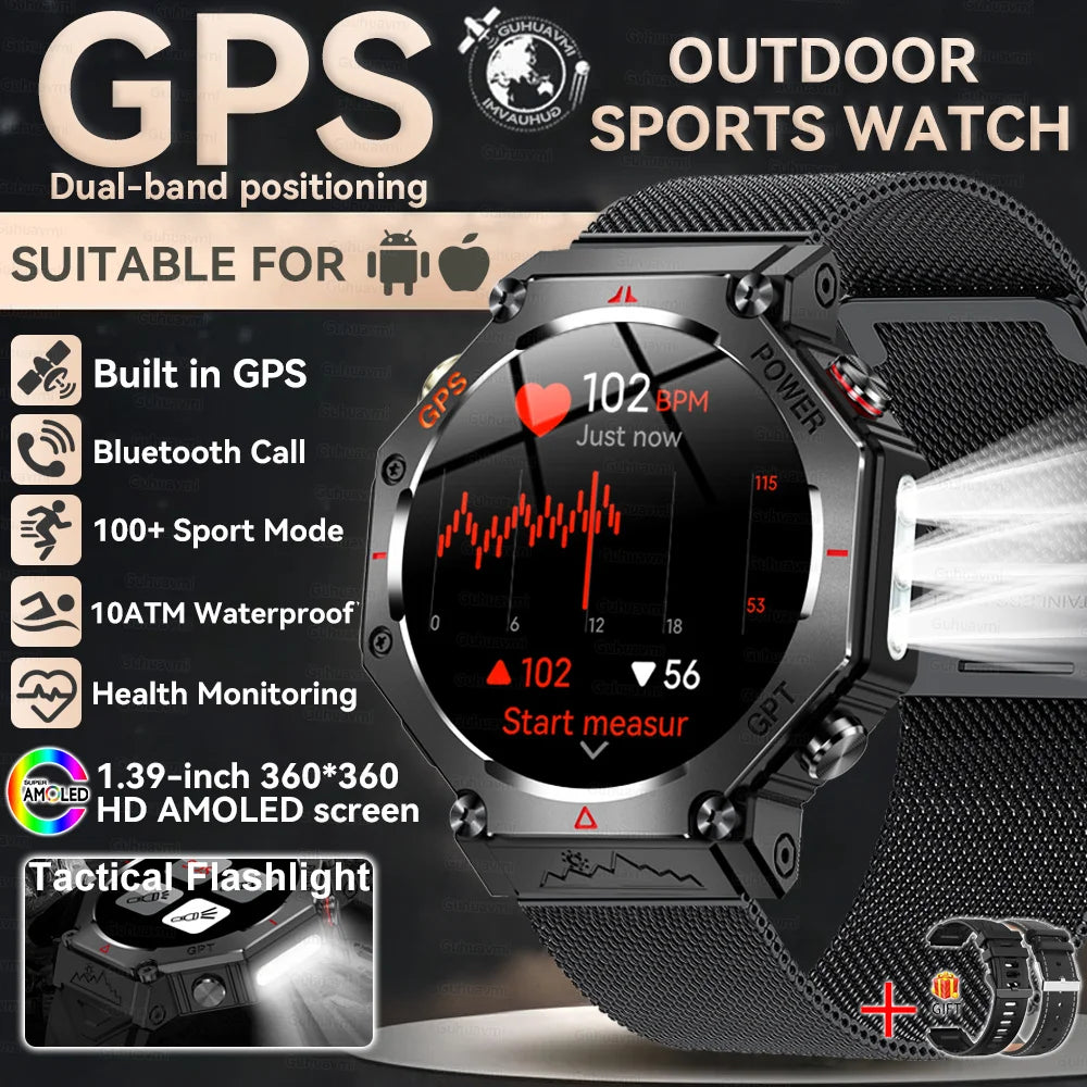 2025 NEW GPS Outdoor Military Sports Watch TR-3 Compass Altimeter Barometric 10ATM Waterproof HD Bluetooth Call Smart Watch