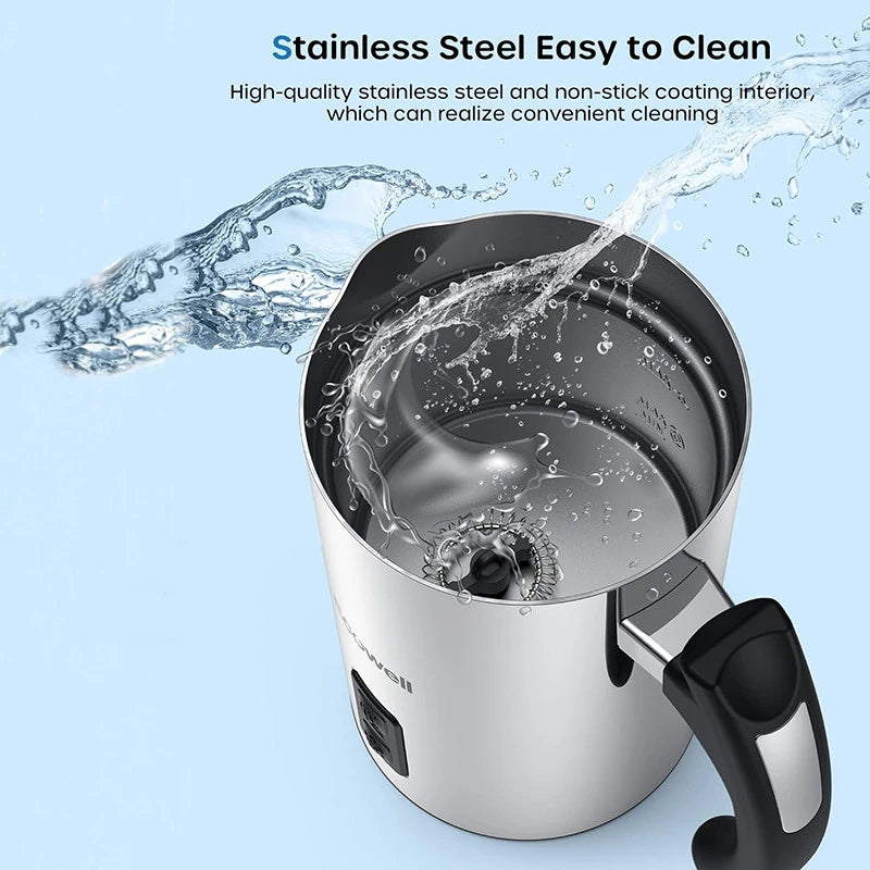 Milk Frother, Coffee Frother Electric, Automatic Hot and Cold Foam Frother, Stainless Steel Milk Steamer and Frother for Latte, Macchiato, Cappuccinos 8.1Oz/240 Ml Silver, WMMF02