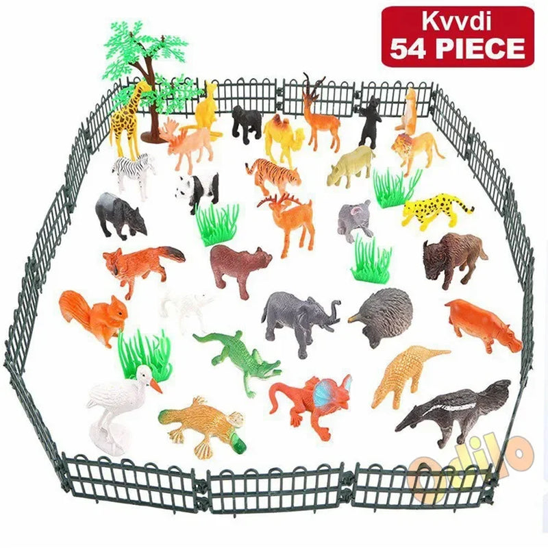 54 Pcs Mini Jungle Animal Toys Set Realistic Wild Plastic Animals Learning Toys Elephant Gazelle Giraffe Gnu Gorilla Lion Tiger