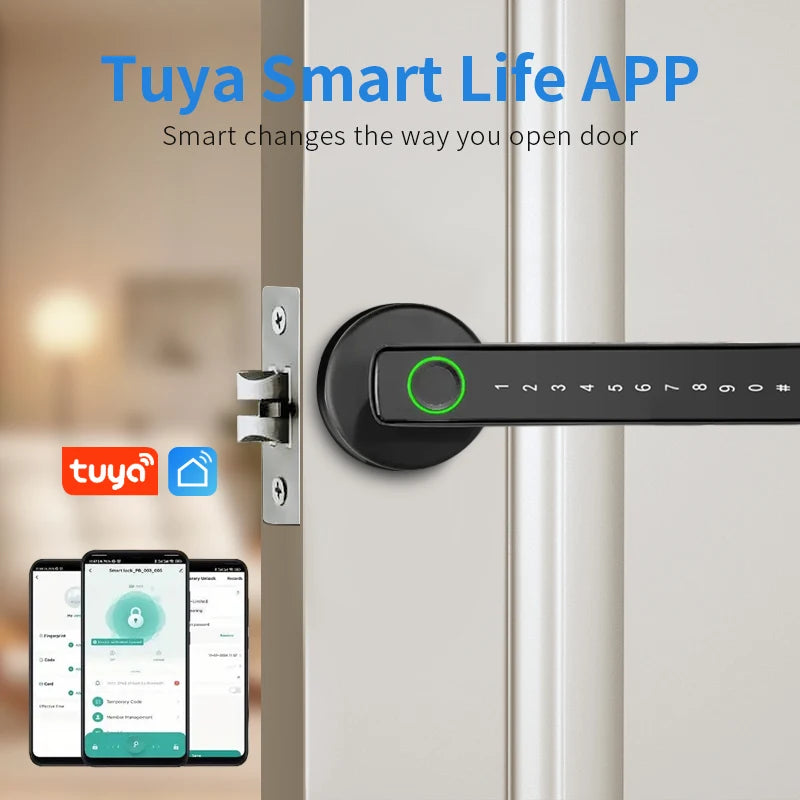 Smart Fingerprint Lock Financial Level Electronic Indoor Lock Password/Key/Tuya App/Bluetooth Unlock Bathroom Bedroom
