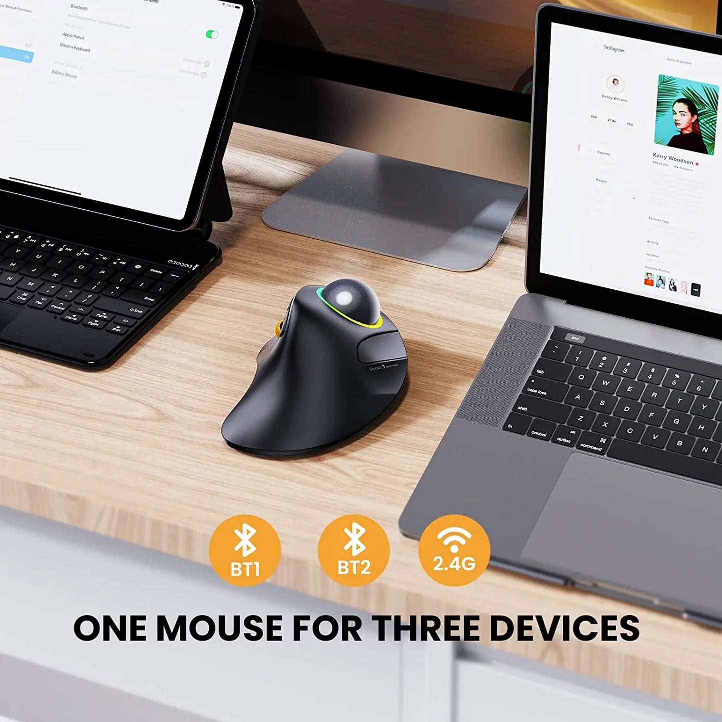 Protoarc Wireless Index Finger Trackball Mouse Rechargeable RGB Rollerball BT 2.4G Mice for Computer Laptop 3 Device Connection