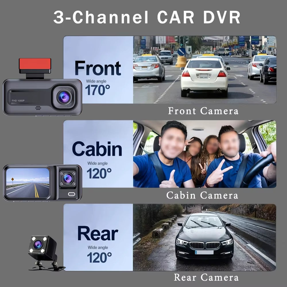 3 Channel Dash Cam for Cars Camera Black Box 3Ch/2Ch 1080P Video Recorder Rear View Camera for Vehicle Car DVR Car Accessories
