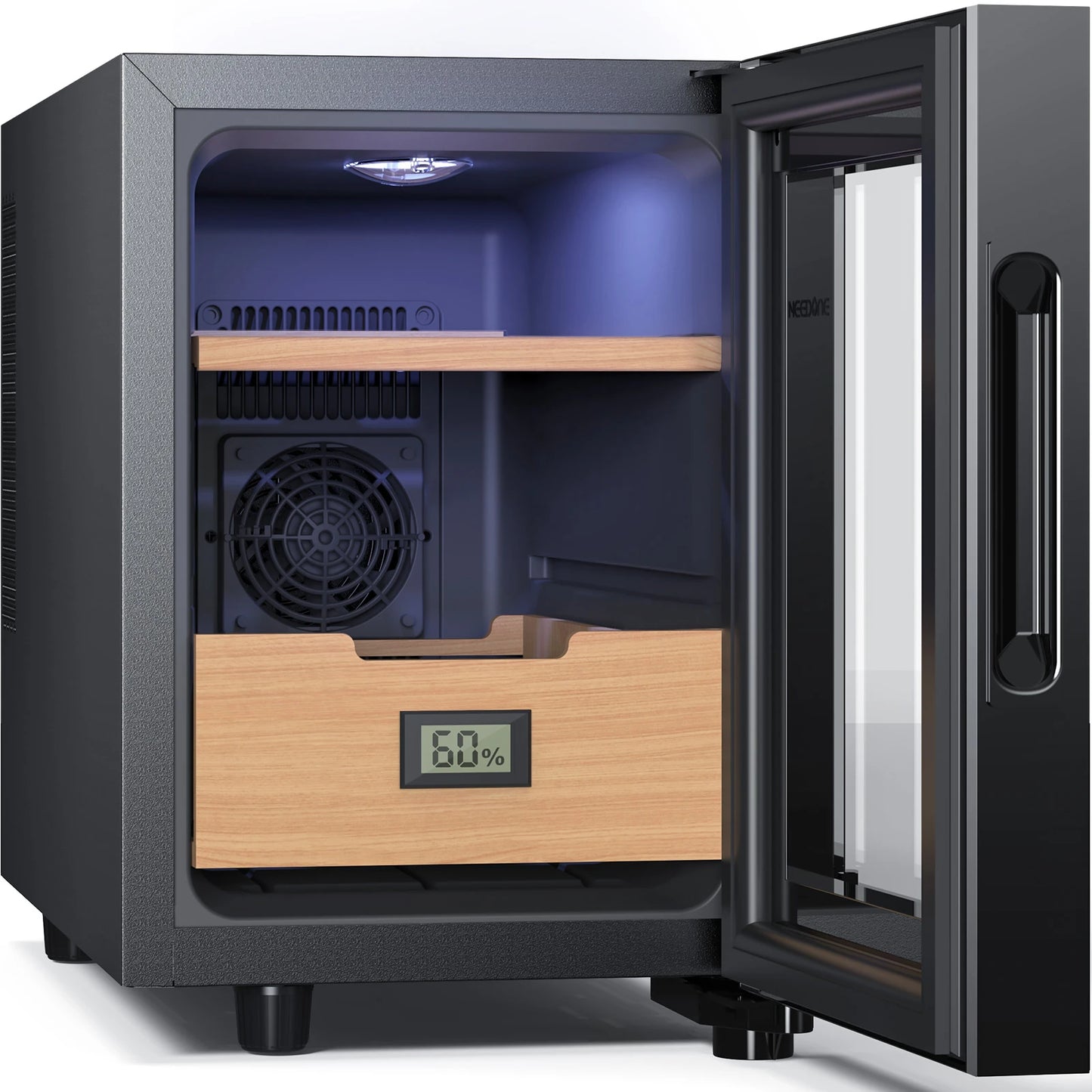 Humidor 16L with Cooling and Heating Temperature Control System Electric Cooler for 100 Counts with Digital Hygrometer Made with Spanish Cedar Wood Gift for Men 2 Layers